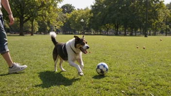 En hund løper mot sin eier med en ball i munnen.