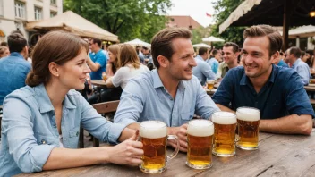 En livlig ølhage i München, Tyskland, hvor folk nyter tradisjonell münchnerøl.