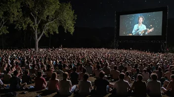 Et filmfestspill med en stor folkemengde som ser på en film på en stor skjerm.