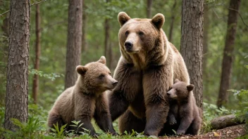 En hjertevarm scene av en morbjørn og hennes unger i deres naturlige habitat