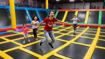 Et morsomt og energisk trampolinepark med barn som har det gøy.