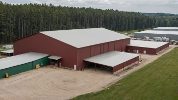 En stor tømmerfabrikk med sagbruk og ulike maskiner for å bearbeide tømmer