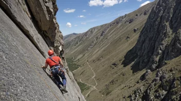 En person i en klatreharnesk og hjelm, abseiler ned en bratt fjells med et tau