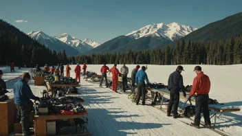 En skifabrikk med et fjellandskap i bakgrunnen.