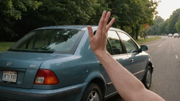 En person stopper en bil med hånden hevet