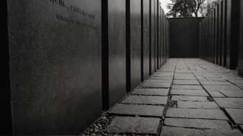 Et holocaust-minnesmerke med en mørk og alvorlig tone, som formidler tyngden og tragedien ved hendelsen.