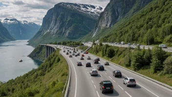 Et bilde av en vei i Norge med ulike kjøretøy, som illustrerer begrepet samkjørselsland.