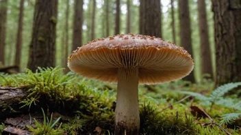 En gjødselrom med brun hatt og hvit stilk som vokser i skogen.