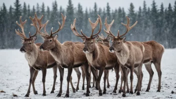 En gruppe reinsdyr i et snølandskap