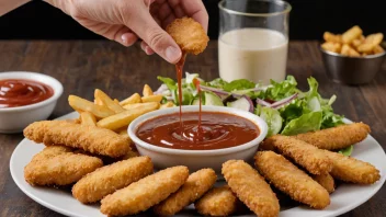 En deilig dippingsaus som nytes med en middag bestående av pomfritter og kylling.