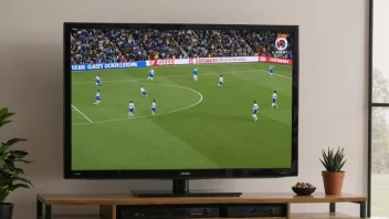 En TV-skjerm som viser en idrettskanal med en fotballkamp