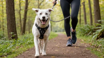 Et løpekjede festet til en persons midje og en hunds sele.