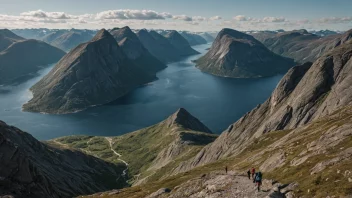 Et majestetisk fjell i Norge med et fredelig landskap