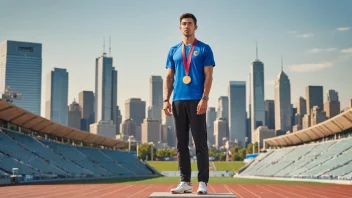 En person som står på et podium med en femteplass-medalje