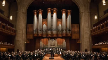 Et stort pipeorgel i en konsertsal med et stort publikum, organisten spiller en vakker melodi