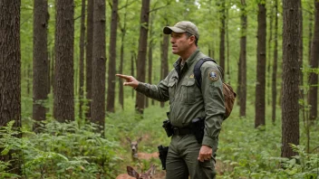 En viltforvalter i en skog, som regulerer bestanden av hjort for å opprettholde en sunn balanse.