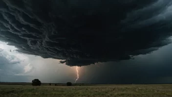 Et mørkt og truende landskap med en truende stormsky i bakgrunnen.