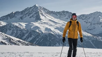 En nybegynner på ski på et fjell