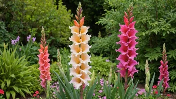 En vakker gladiolplante med fargerike blomster.