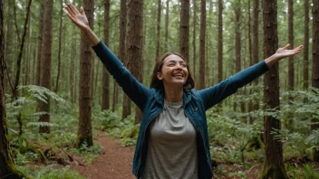 En person som nyter skjønnheten av naturen i en skog.