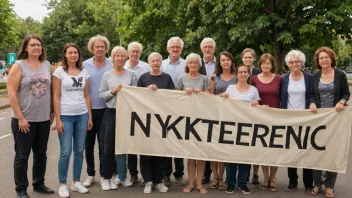 En gruppe mennesker fra ulike aldersgrupper og bakgrunner, alle med et selvbevisst og bestemt uttrykk, som står sammen med et banner eller skilt som leser 'Nykterister' eller 'Avholdenhet'