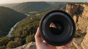 Et vidvinkelobjektiv på et kamera, perfekt for landskapsfotografering