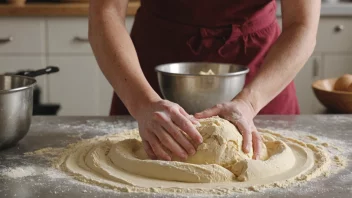 En person som knåder en smørdeig, forbereder den til baking.