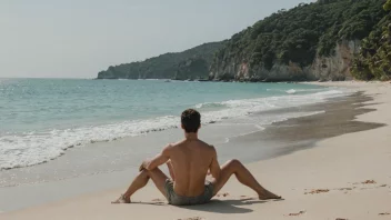 Et fredelig bilde av en person som slapper av på en strand med et rolig hav i bakgrunnen