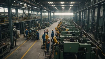 Et bilde av en fabrikk eller industriell anlegg med maskiner og arbeidere, som symboliserer industriell vekst og utvikling.