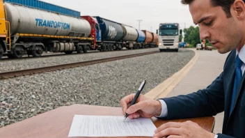 En person som signerer en kontrakt med et transportfirma.