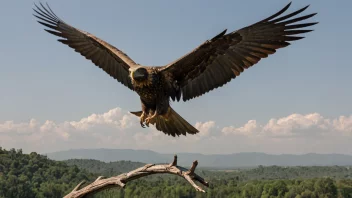 En gigantfugl med et vingespenn på flere meter, sittende på en gren eller flygende gjennom luften