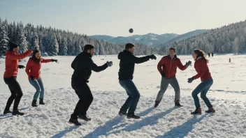 En morsom og leken vinterscene med mennesker som kaster snøball på hverandre