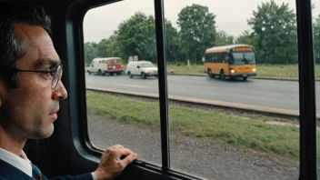 En førerlukke på en buss eller et tog, med vinduet åpent og sjåføren ser ut.