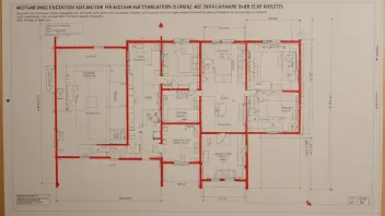 En brannplan på en vegg, som viser bygningens layout og utgangsruter.