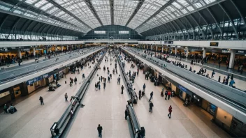 En transitthall i en transportterminal med passasjerer som venter.