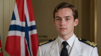 En person kledd i en formell uniform, som representerer Norge.