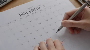 En person som sitter ved et skrivebord og arbeider på et prosjekt, med en kalender eller planlegger åpen foran seg.