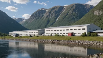 En fabrikkbygning med en skilt som leser 'Sødbrusfabrikk' på norsk.