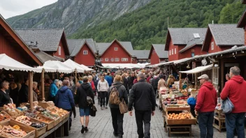 Et livlig og fargerikt marked med mennesker som handler og sosialiserer.