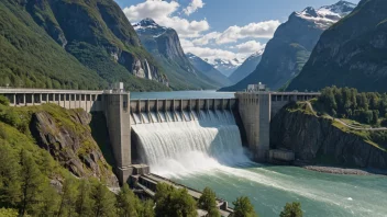 Et vannkraftverk i en fjord, som viser Norges store vannkraftressurser.