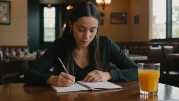 En matkritiker som skriver en anmeldelse på en restaurant.