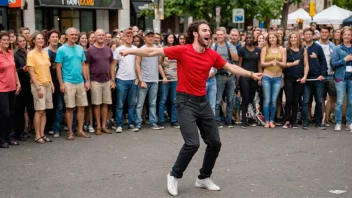 En gatelivsdanser som danser foran en folkemengde