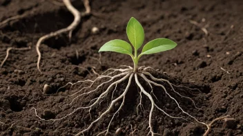 Et bilde av en plante som vokser i jord med fokus på plantens røtter og næringsstoffene som blir absorbert.