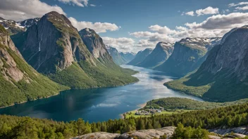 Et vakkert norsk landskap med fjell, skog og innsjø.