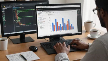 En person som analyserer data på en dataskjerm, med en graf som viser sammenhengen mellom to variabler.