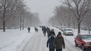 En snødag med mye snø på bakken og folk som sliter med å komme seg ut.