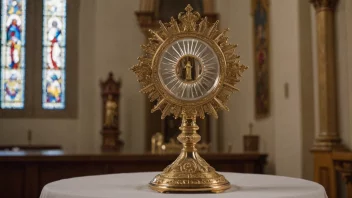 En gyllen monstrans på et alter i en katolsk kirke.