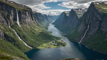 Et vakkert og variert landskap i Norge med fjell, fjorder og fosser.