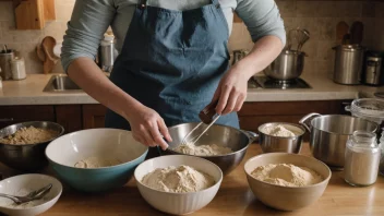 En hjemmebaker i sitt kjøkken, baker en kake.