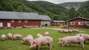 En naturskønn utsikt over en grisfarm i Norge, som viser landets høykvalitets grisoppdrett.